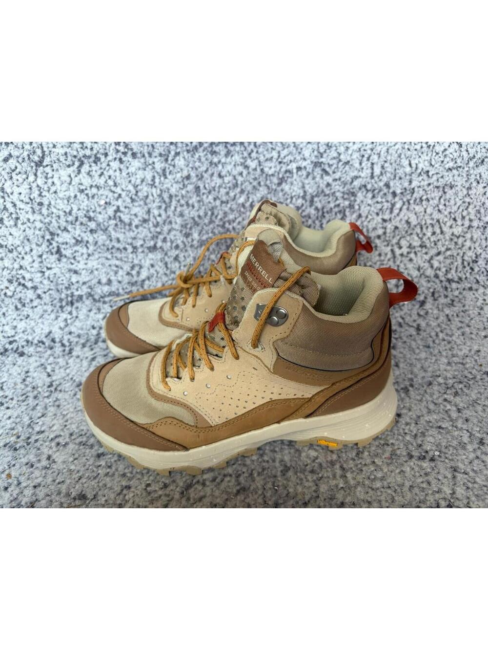 Merrell Speed Solo Mid Waterproof Hiking Boots Tan Vibram Women's 8.5--**FLAW**